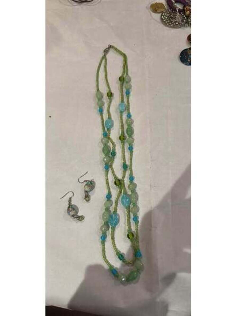 Green and Blue Beaded Necklace and Earring Set